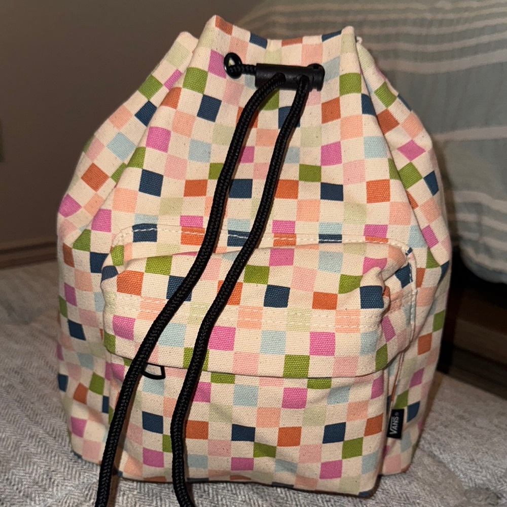 NWT, Vans seeker  mini backpack in a multi color  checked print .